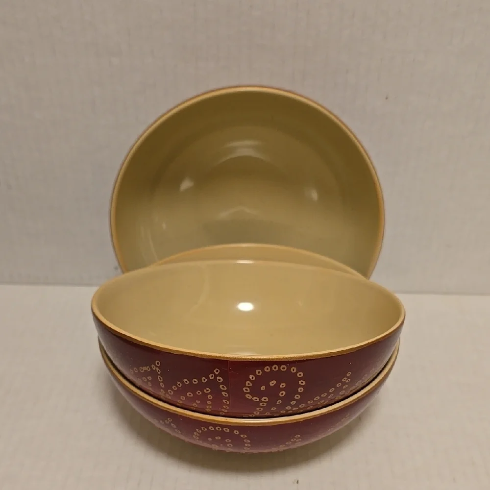 Set of 3 Elegant Pier 1 Red and Cream Ceramic Bowls